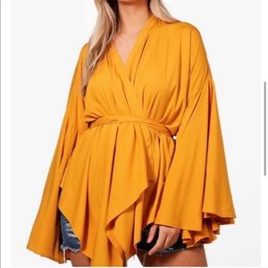 Plus Extreme Sleeve Wrap Front Tie Top